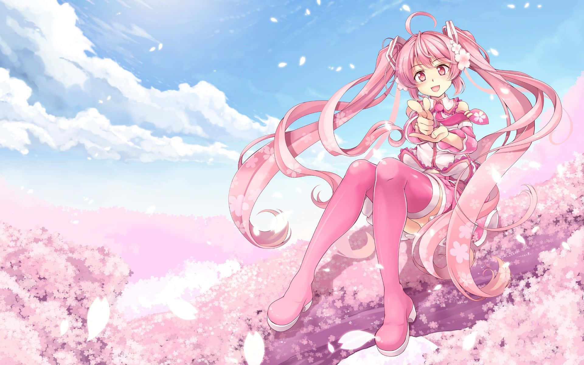 Pink_ Anime_ Girl_ Cherry_ Blossoms_ Background Wallpaper