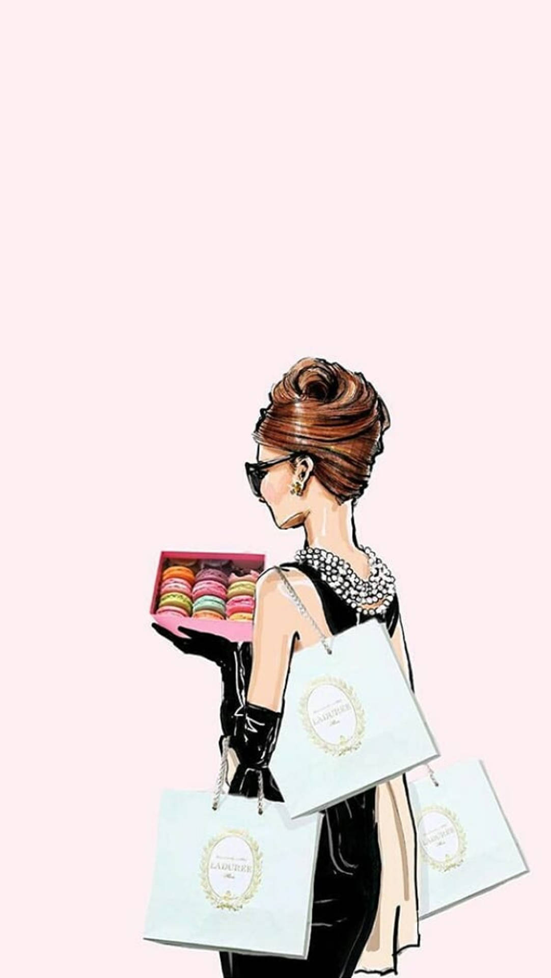 Pink Audrey Hepburn fashion art phone wallpaper.