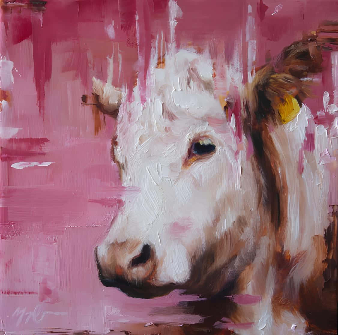 Pink Backdrop Cow Painting Wallpaper