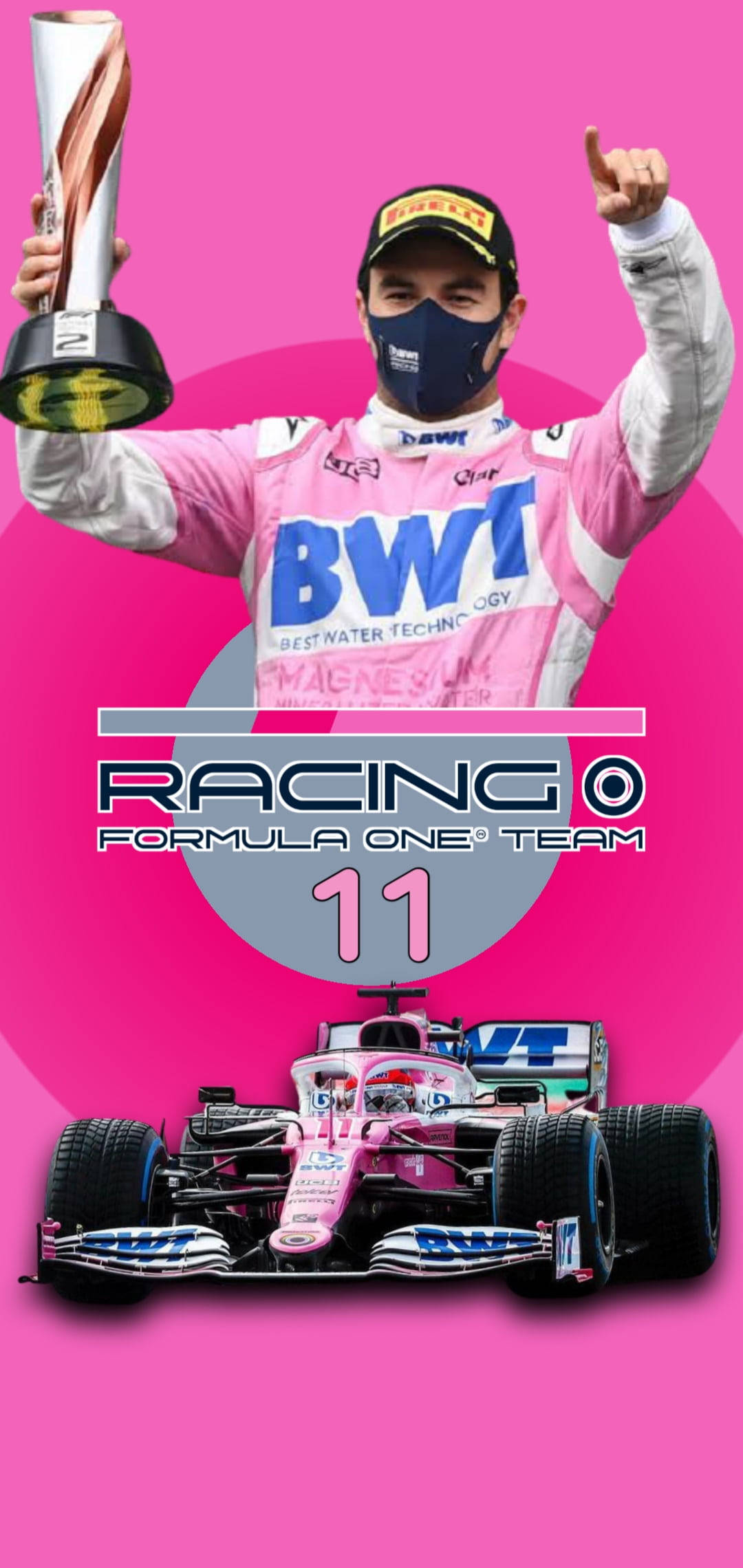Professional racing driver Sergio Perez in action on a vibrant pink background. Wallpaper