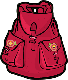 Pink Backpackwith Flower Patches PNG