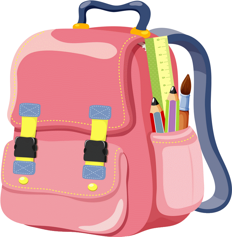 Pink Backpackwith School Supplies PNG