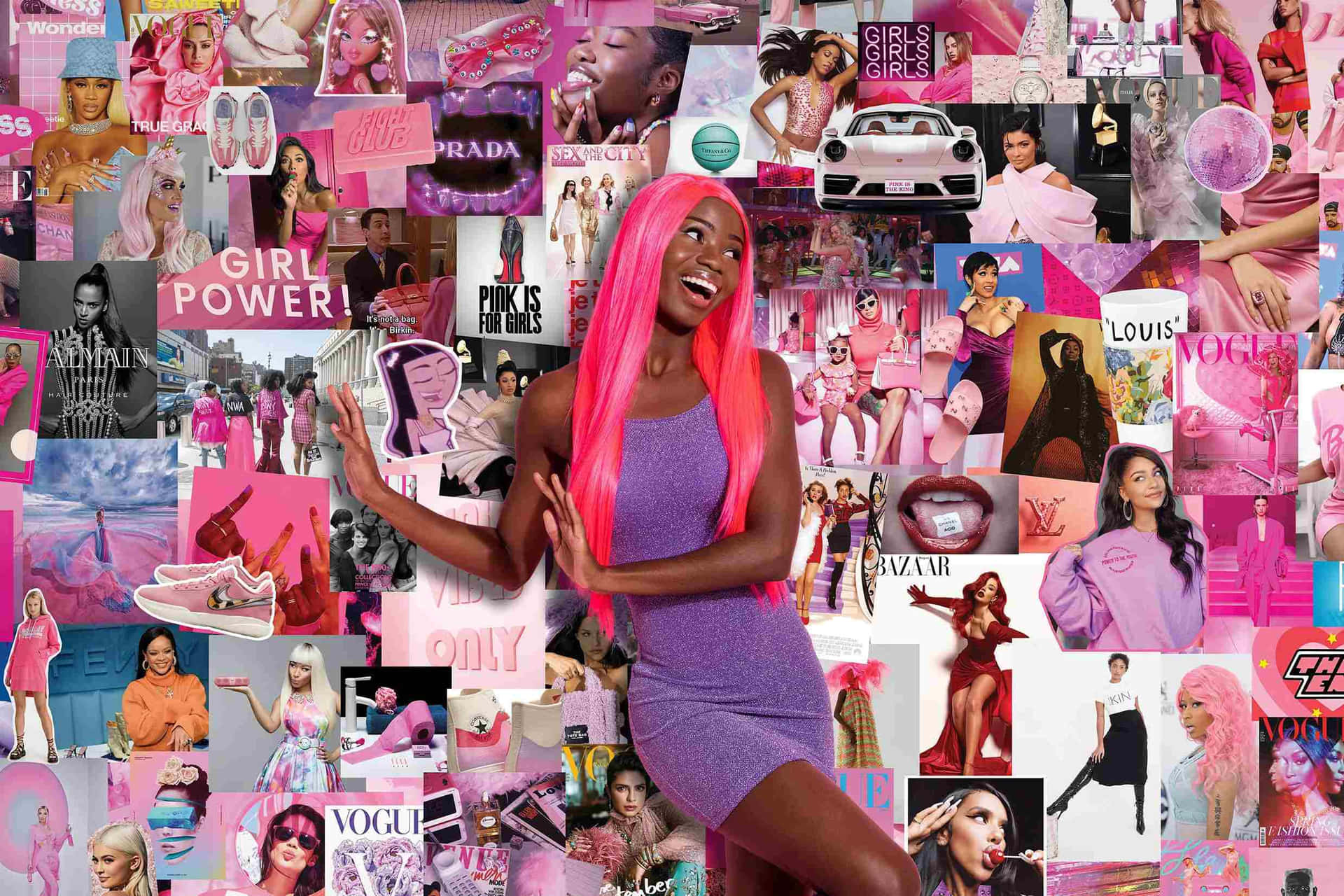 Pink_ Baddie_ Aesthetic_ Collage Wallpaper