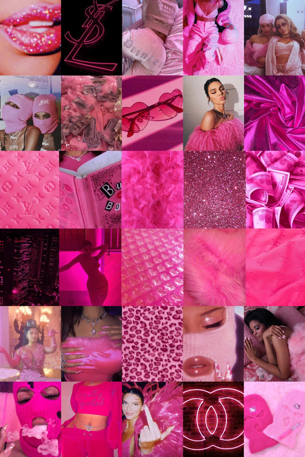 Pink Baddie Money Aesthetic Collage Wallpaper