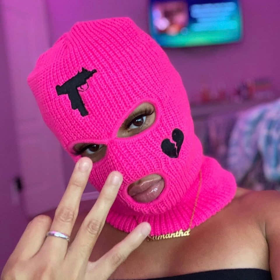 Download Pink Baddie Ski Mask Fashion Wallpaper | Wallpapers.com