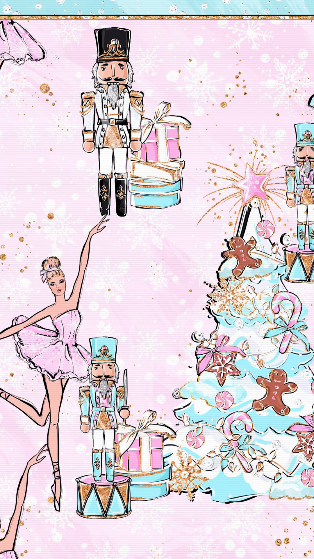 Pink Ballerina Christmas Phone Wallpaper