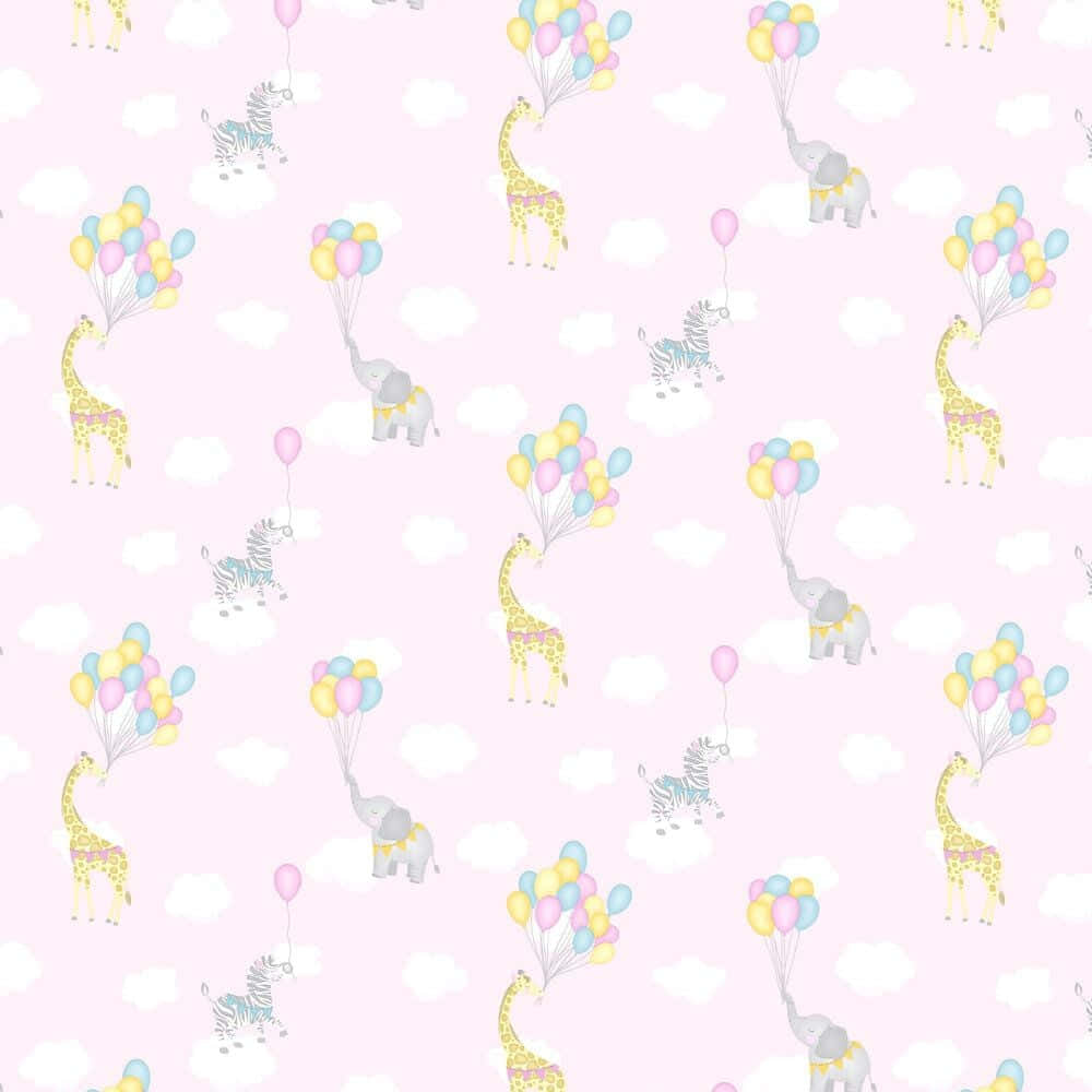 Giraffes And Balloons On A Pink Background