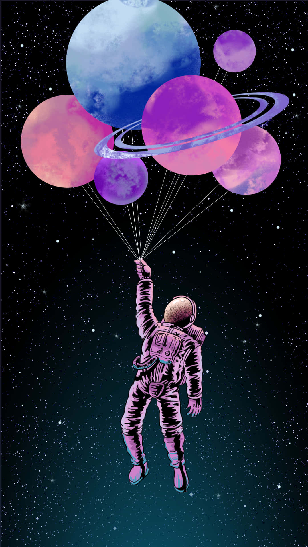 An Astronaut Is Flying With Balloons In Space