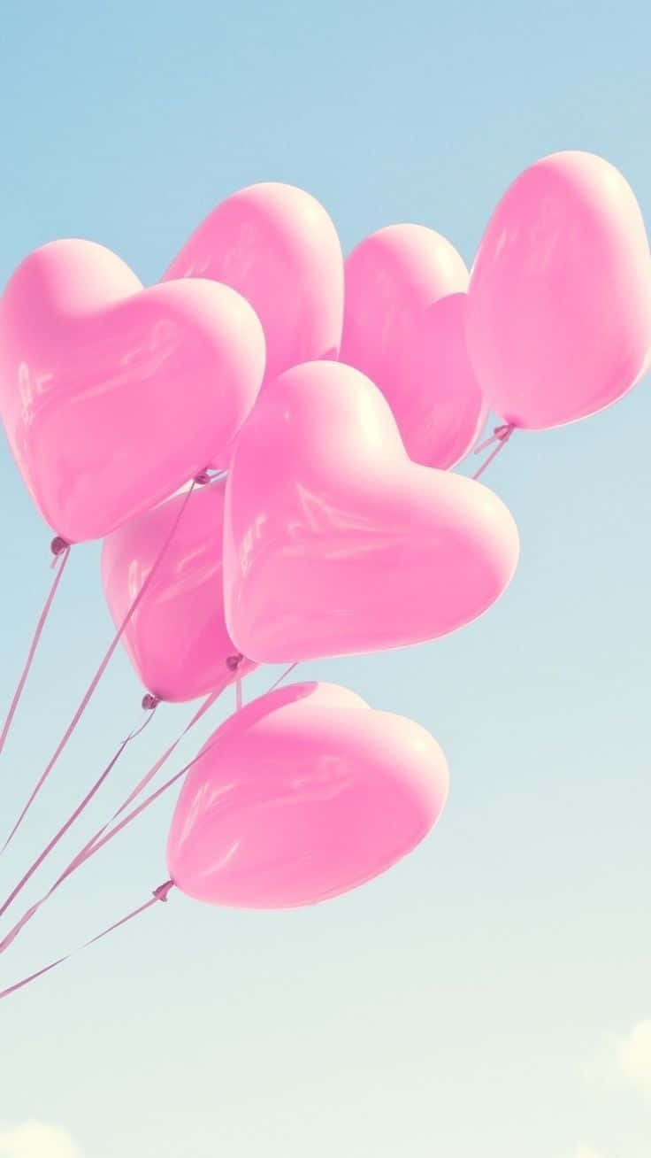 Pink Heart Balloons In The Sky