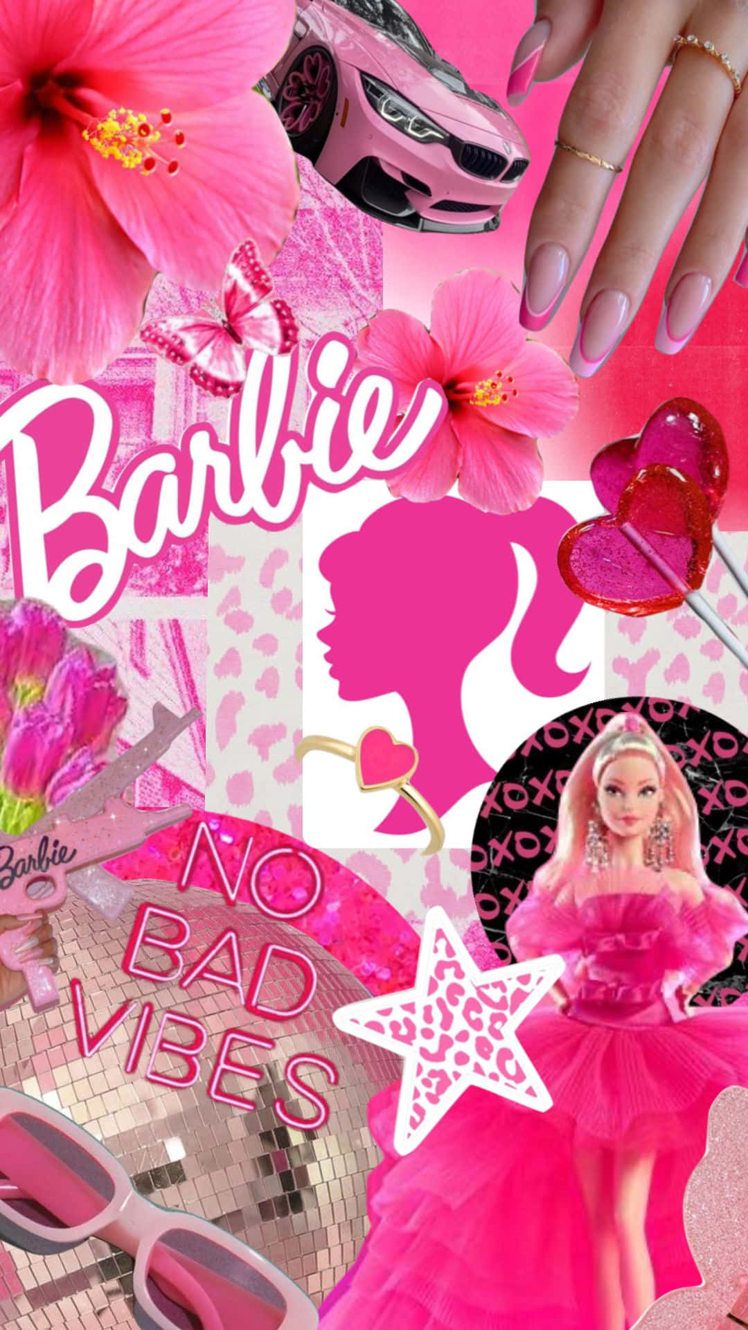 Pink Barbie Collagei Phone Wallpaper Wallpaper