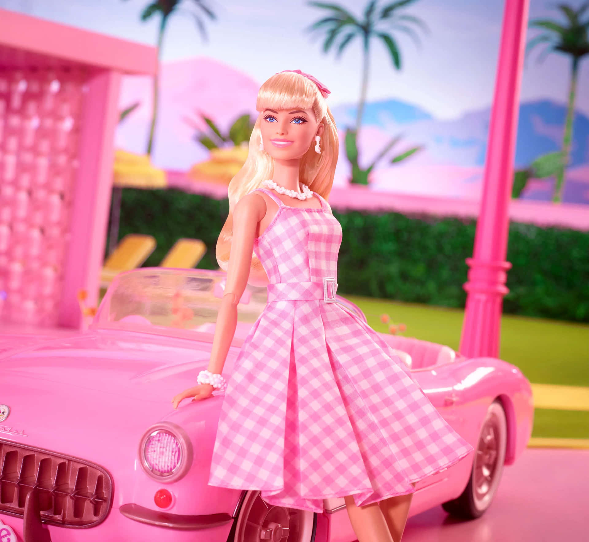 Pink Barbie Doll With Convertible Car Wallpaper