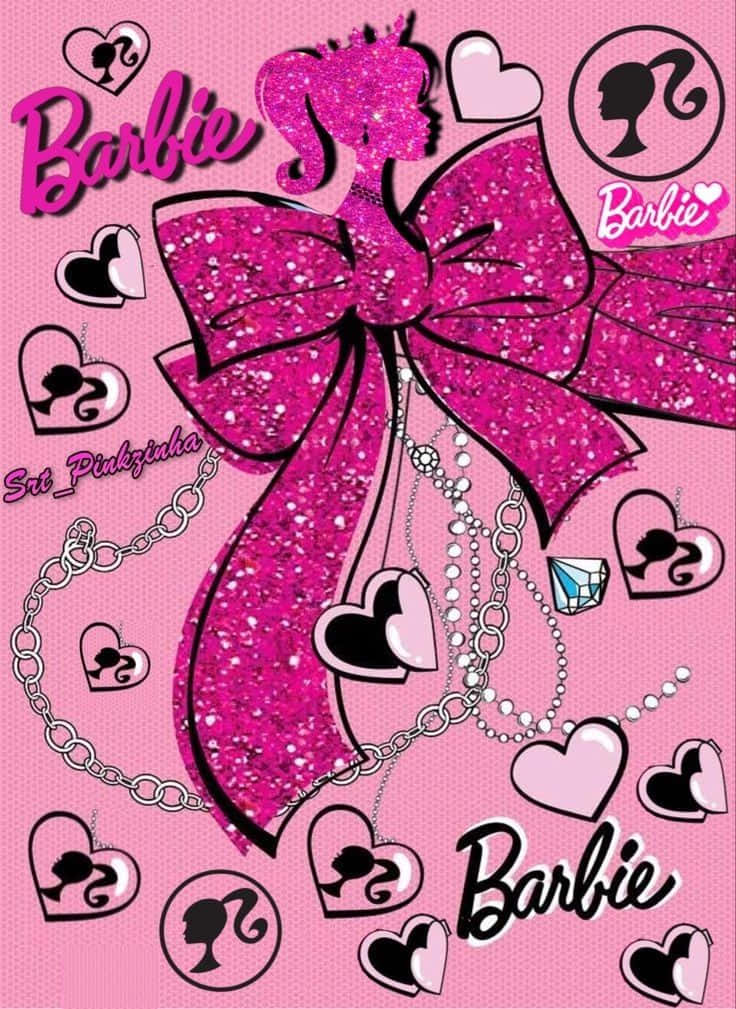 Pink Barbie Glitter Bow Graphic Wallpaper
