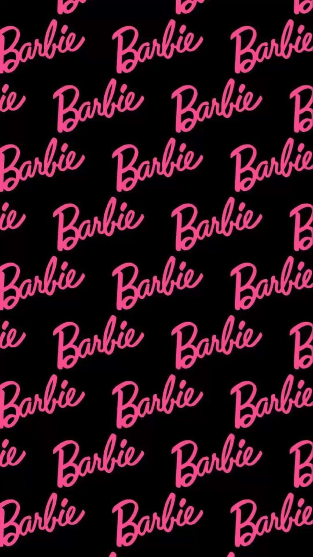 Pink Barbie Logo Patternon Black Background Wallpaper