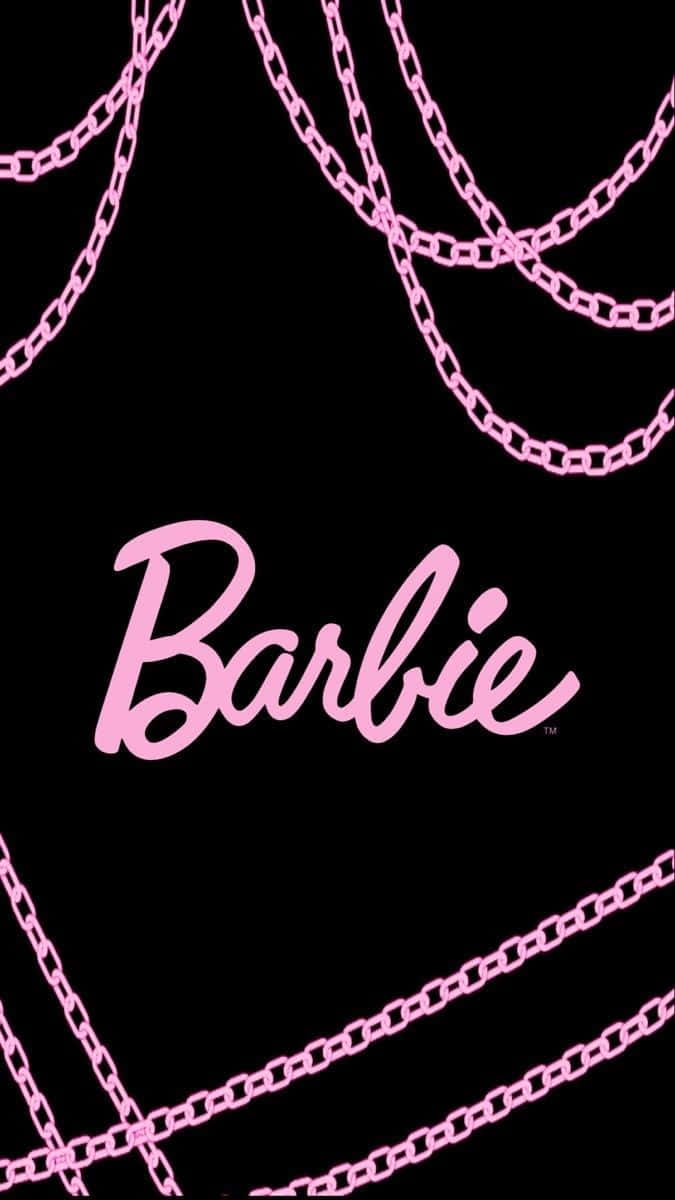 Pink Barbie Logowith Chains Background Wallpaper