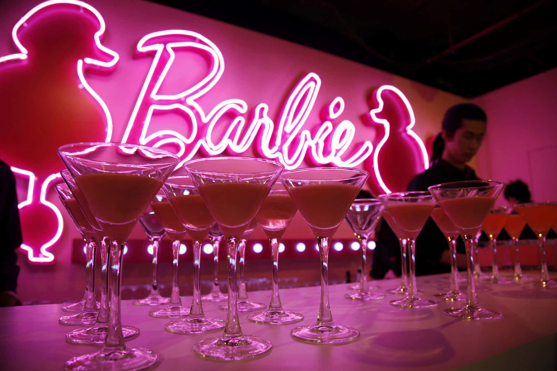 Pink Barbie Neon Sign Cocktail Event Wallpaper