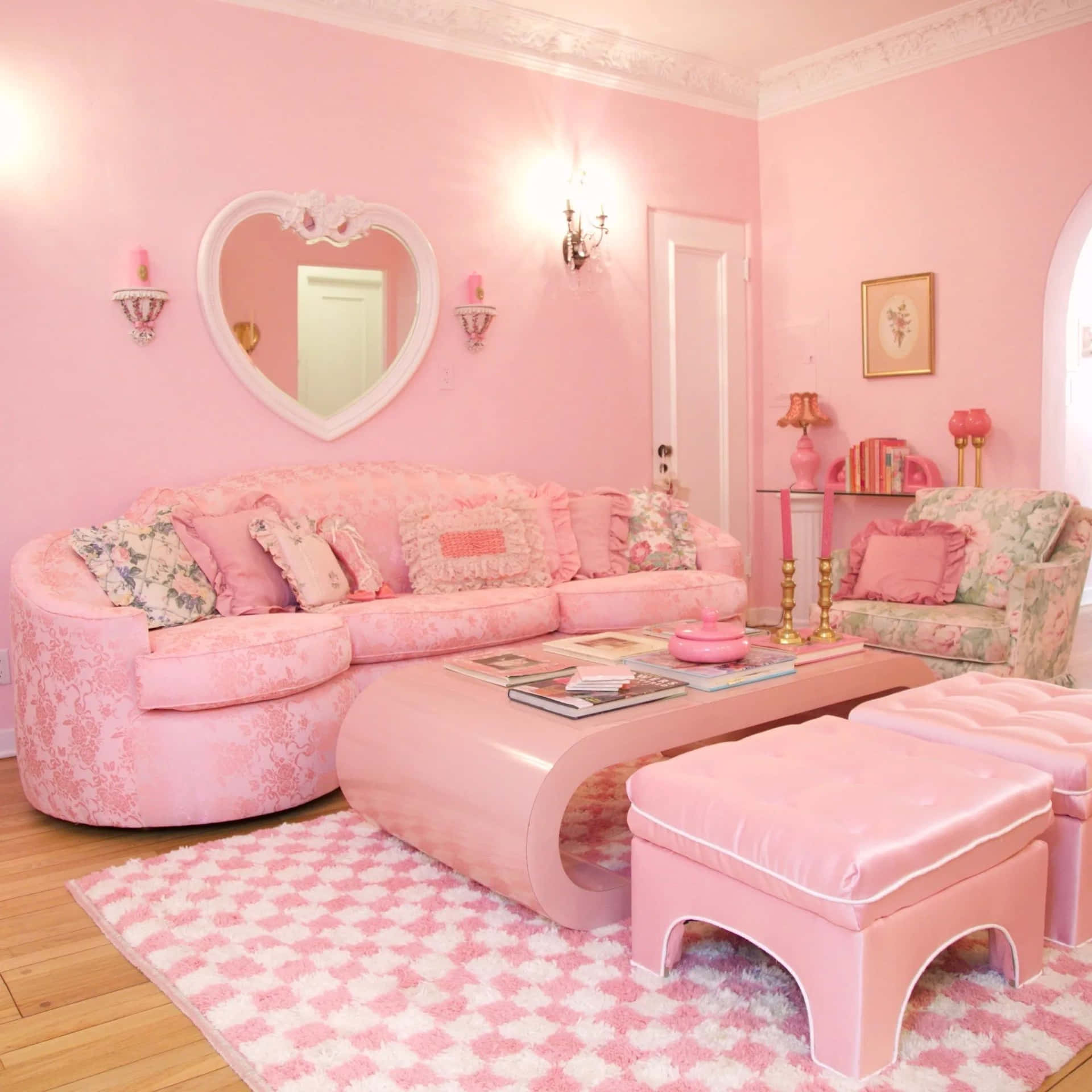 Pink Barbie Themed Living Room Decor Wallpaper