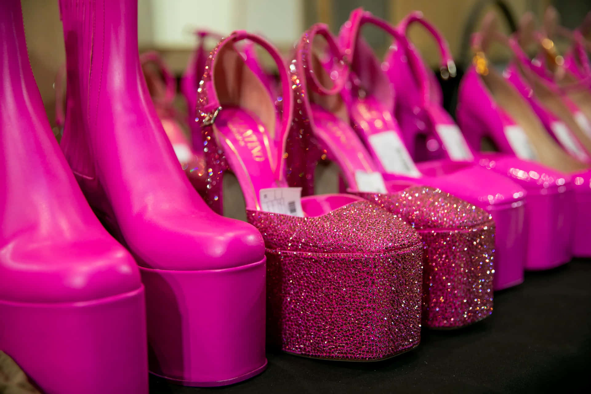 Pink Barbie Themed Shoes Collection Wallpaper