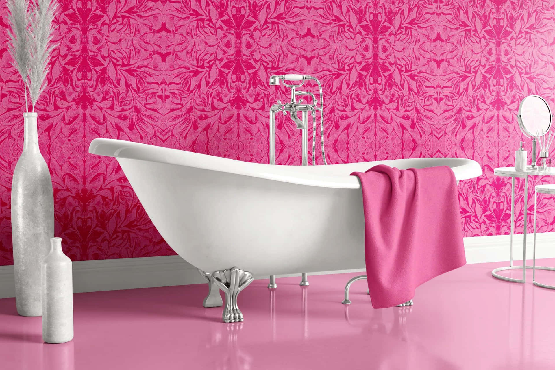 Pink Baroque Bathroom Decor Wallpaper