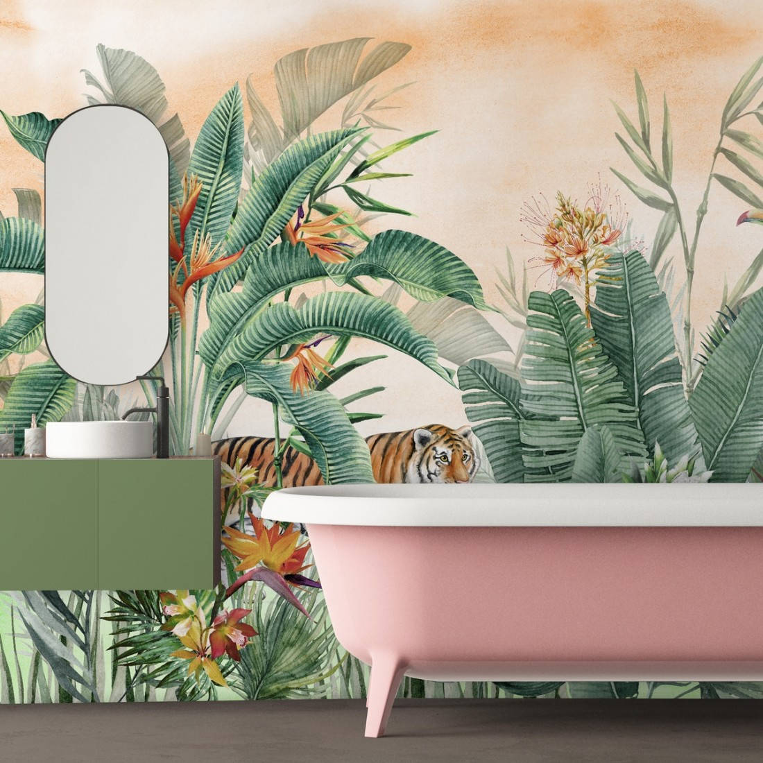 Pink Bathtub Tropical Wallpaper Wallpaper