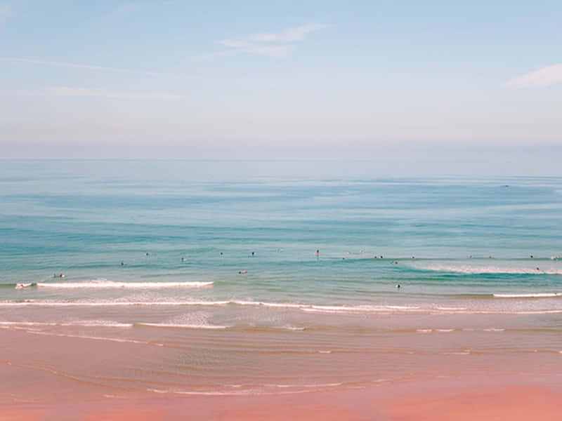 Disfrutadel Horizonte Rosa Del Océano Para Una Estética Tranquila De Playa. Fondo de pantalla