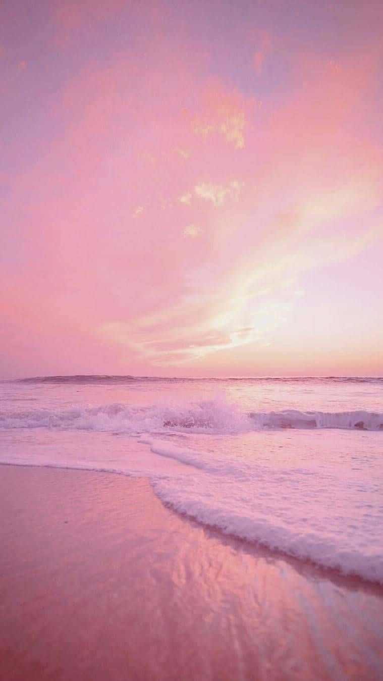 Enjoy the serene beauty of Pink Beach Aesthetic Wallpaper