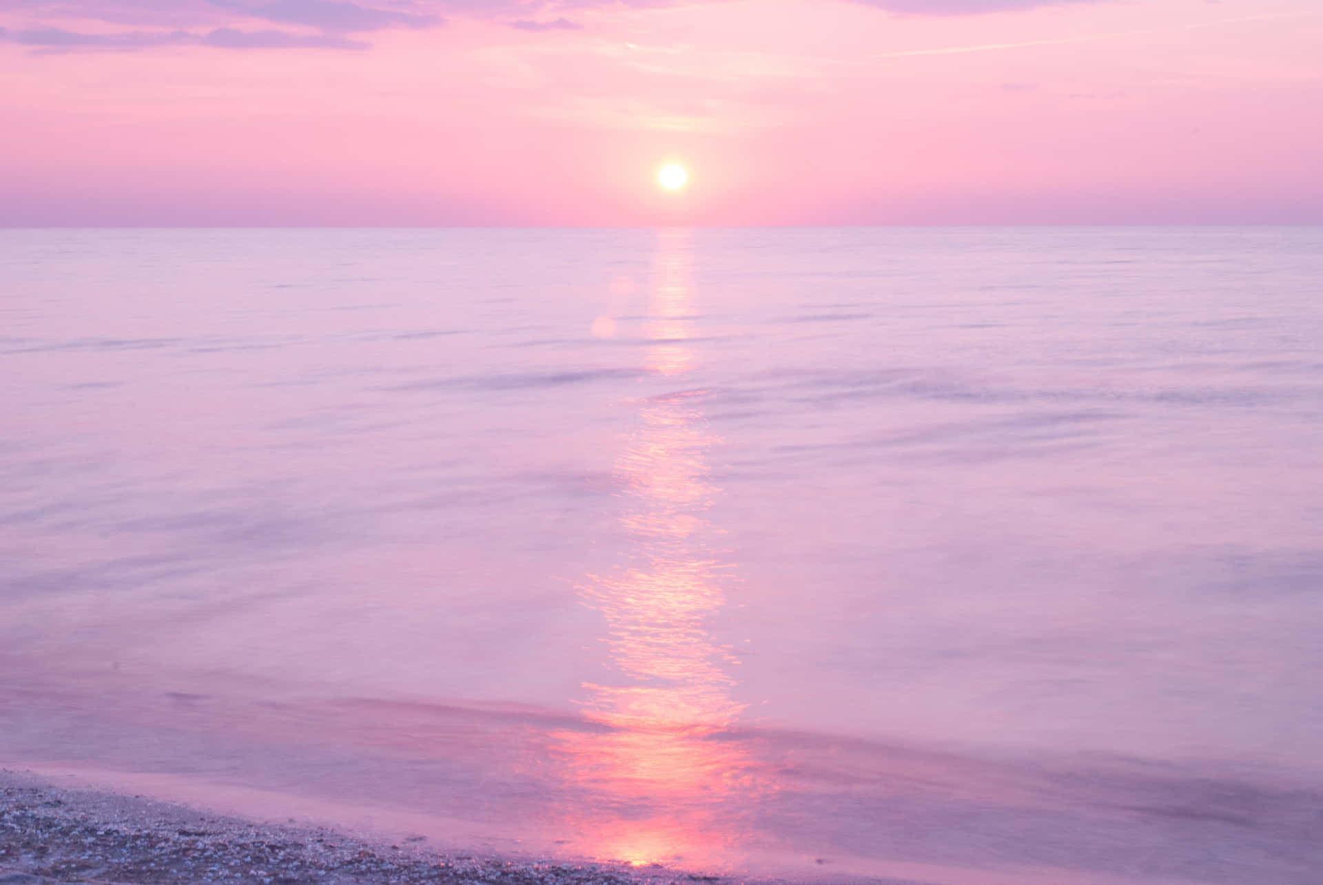 Pink Beach Sunset With Calm Waters Wallpaper