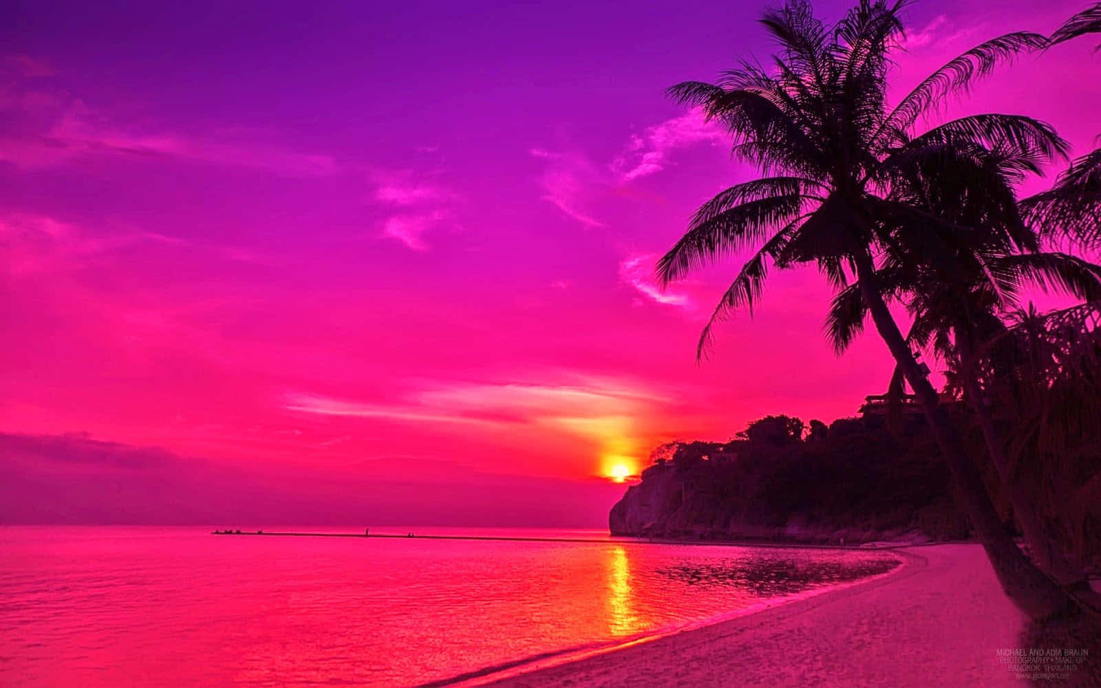"Golden dream of a pink beach sunset" Wallpaper