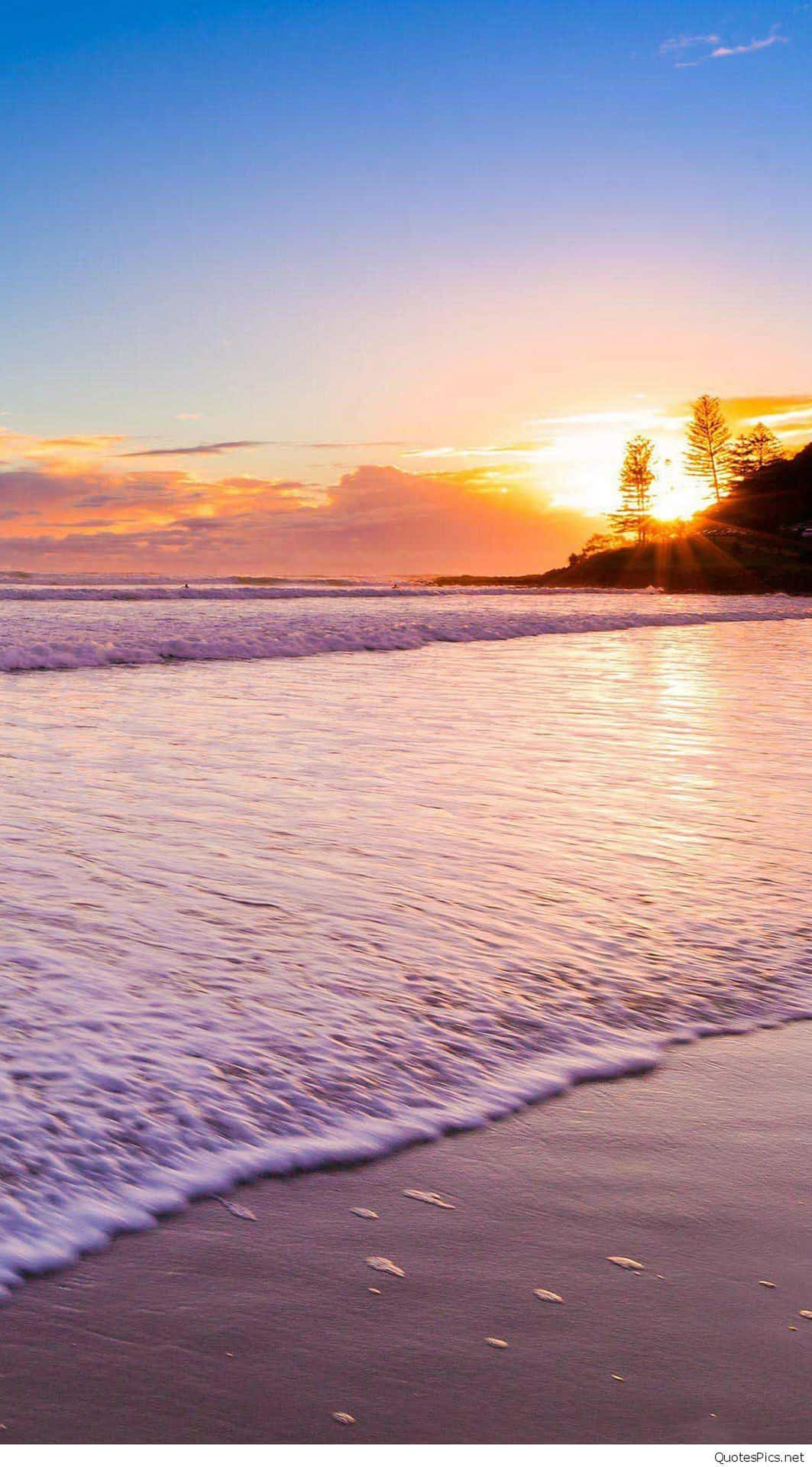 Se den skønne skønhed af en lyserød strand solnedgang. Wallpaper