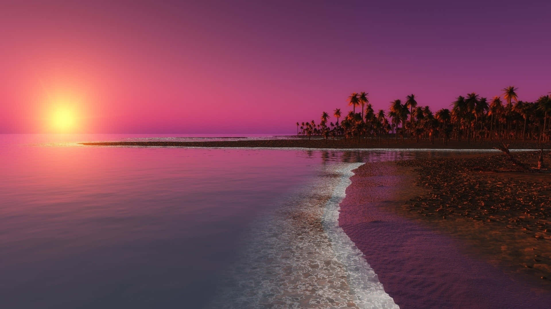 Disfrutade La Belleza Calmante De Un Atardecer Rosa En La Playa. Fondo de pantalla