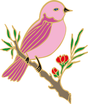 Pink Birdon Branch Vector PNG