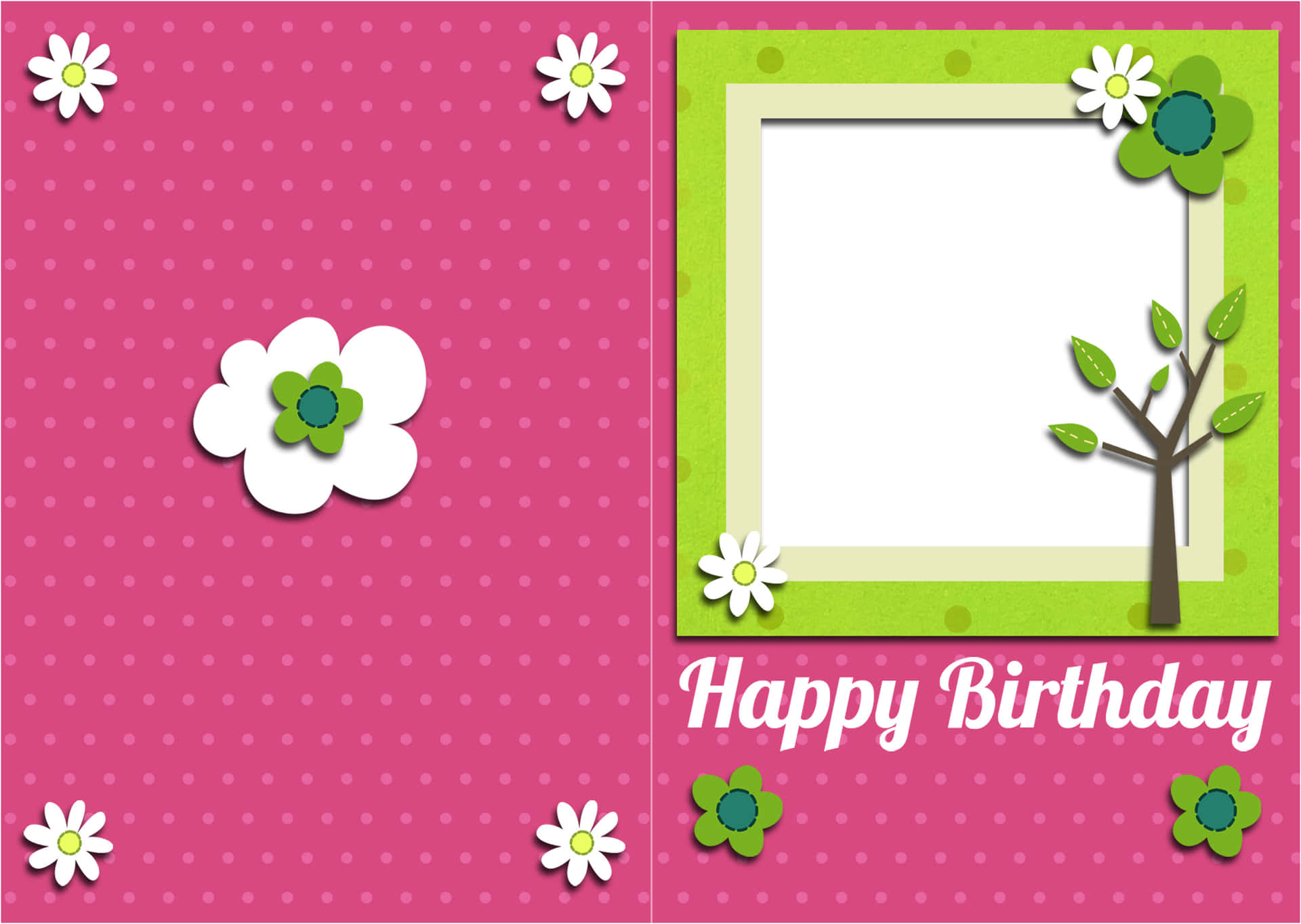 Happy Birthday Card With A Tree And Flowers