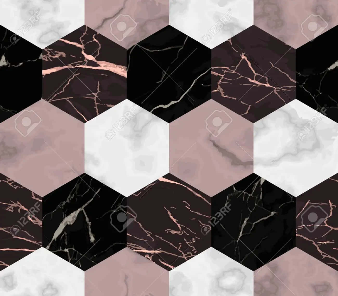 Marmorhexagon Mønster Med Sort Og Pink Marmor. Wallpaper