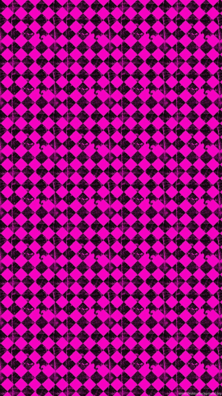 Pink Black Checkerboard Pattern Wallpaper