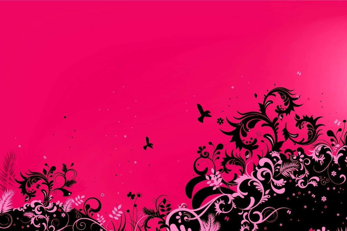 Pink Black Floral Abstract Design Wallpaper