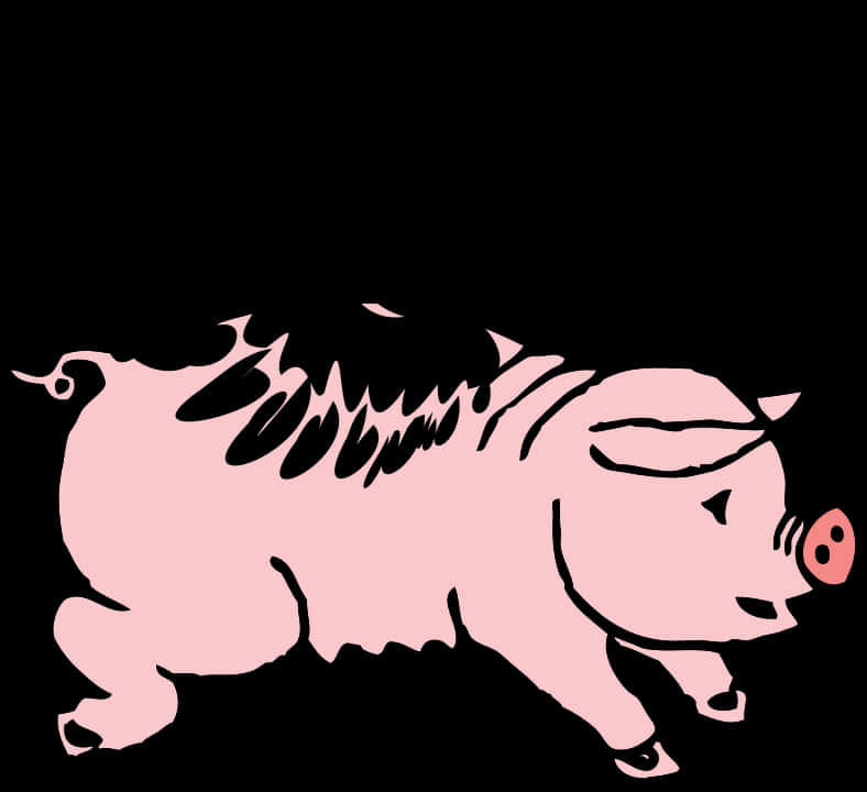 Pink Black Silhouette Pig Illustration PNG
