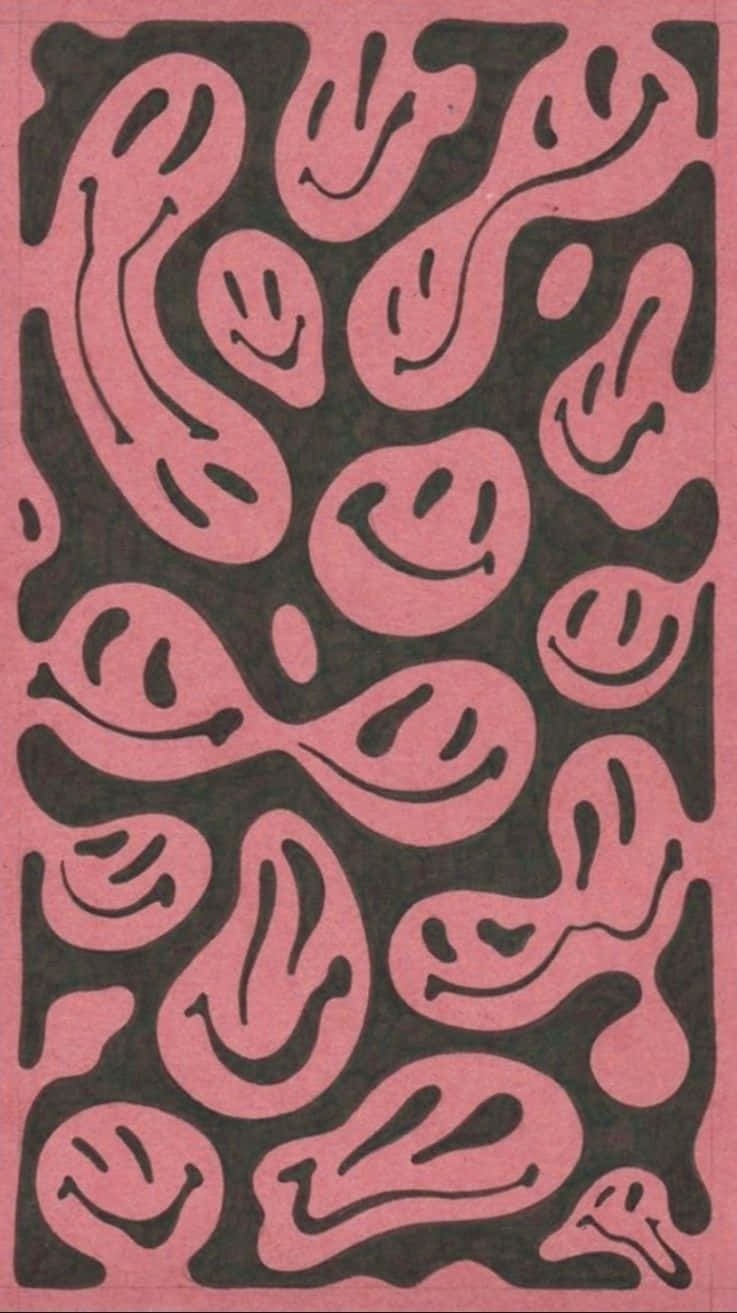 Pink Black Trippy Smiley Face Pattern Wallpaper