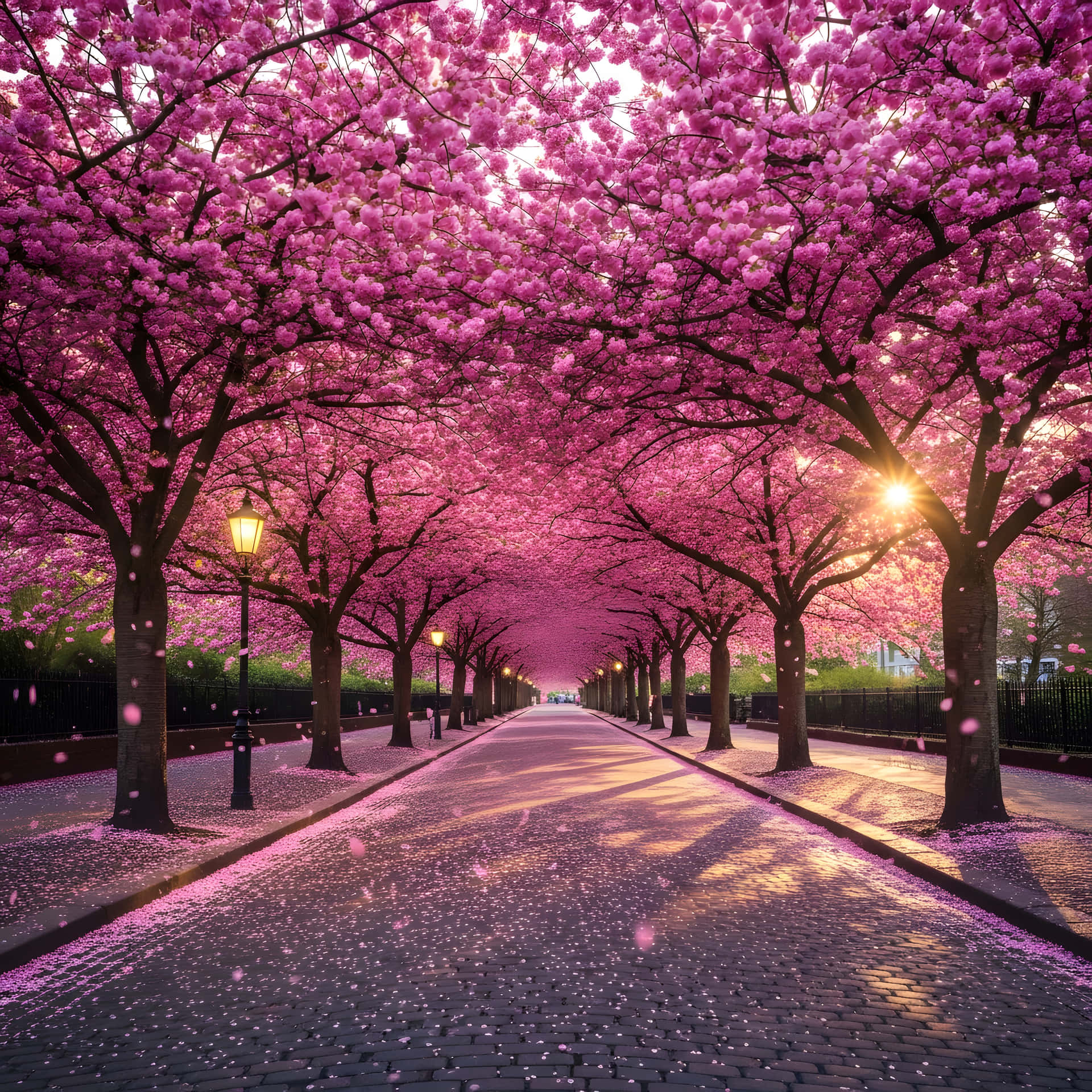 Pink Blossom Alley Wallpaper