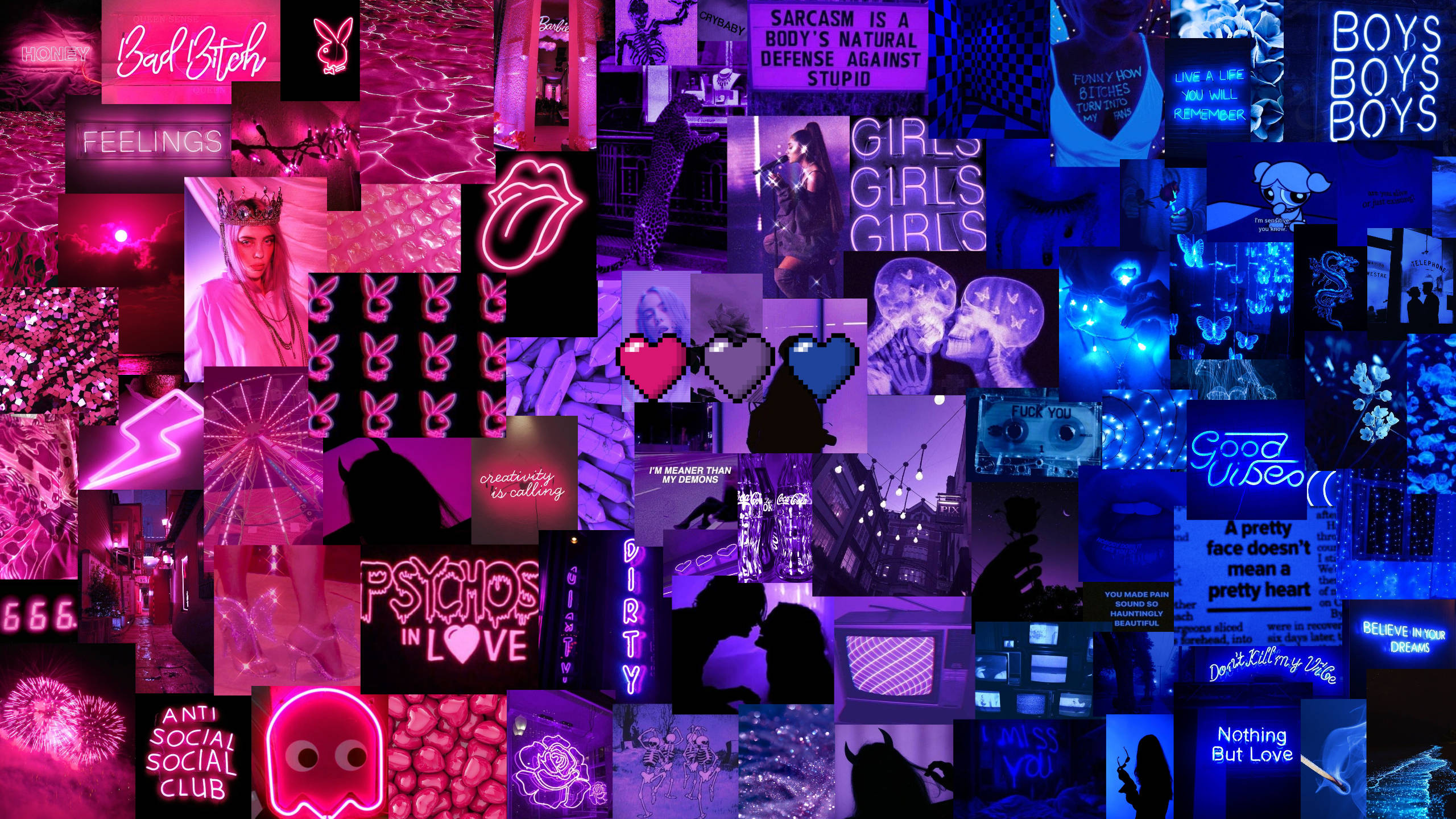Pink-blue Collage Neon Aesthetic Computer Wallpaper