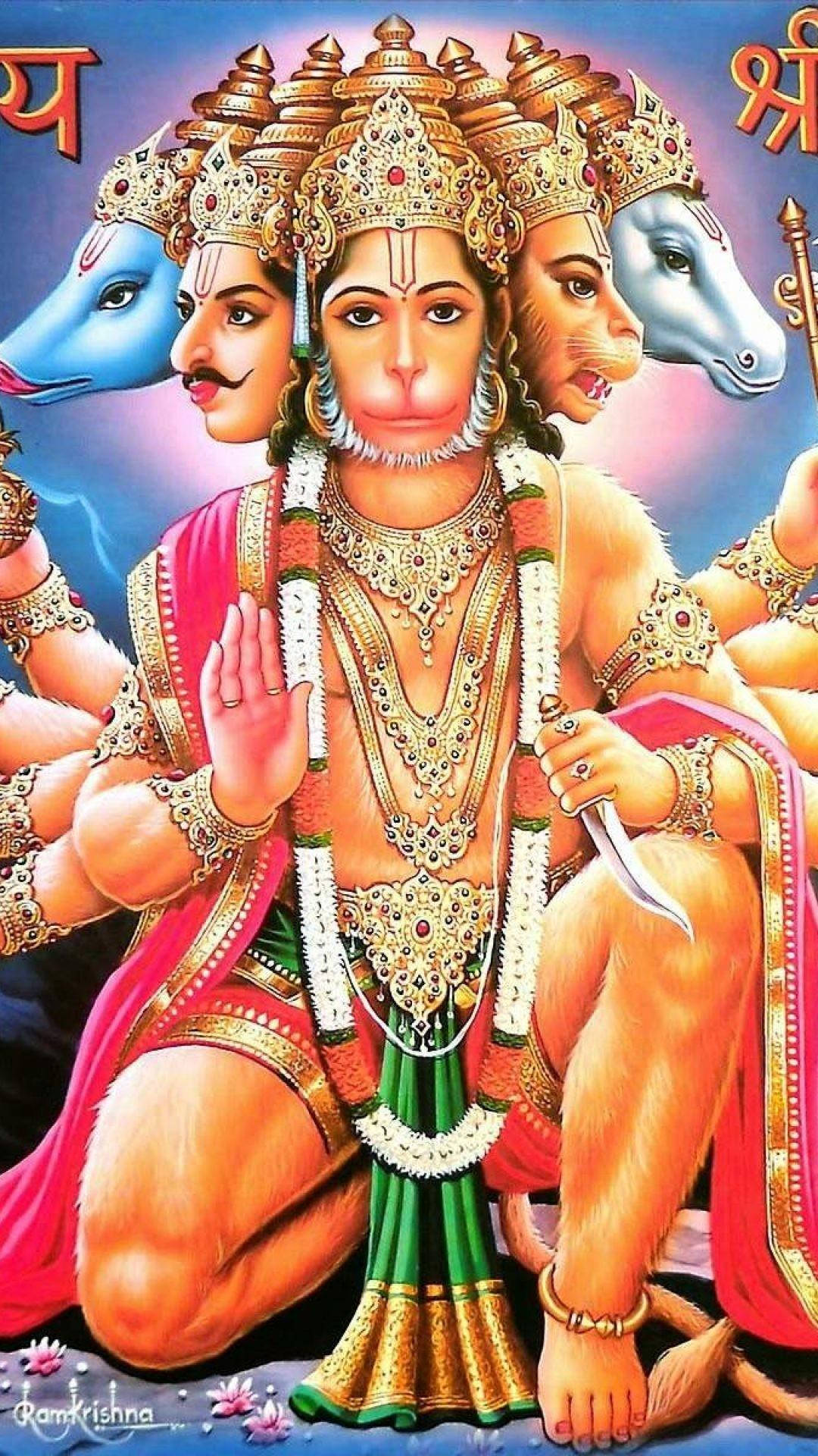 Pink Blue Jai Hanuman Art Wallpaper