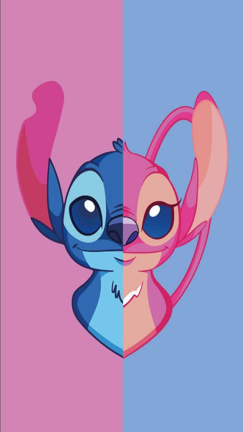 Pink Blue Stitch And Angel Couple Wallpaper
