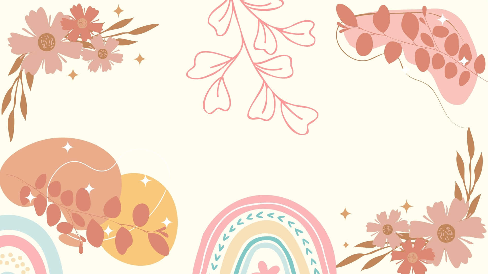 Pink Boho Floral Rainbow Pattern Wallpaper