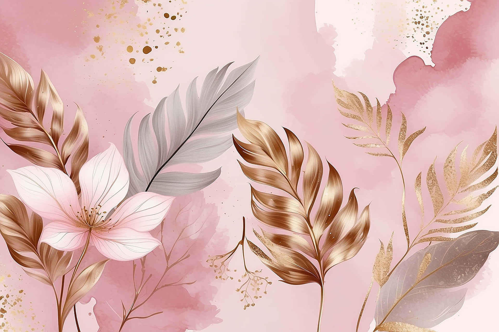 Pink Boho Floraland Feather Artwork Wallpaper