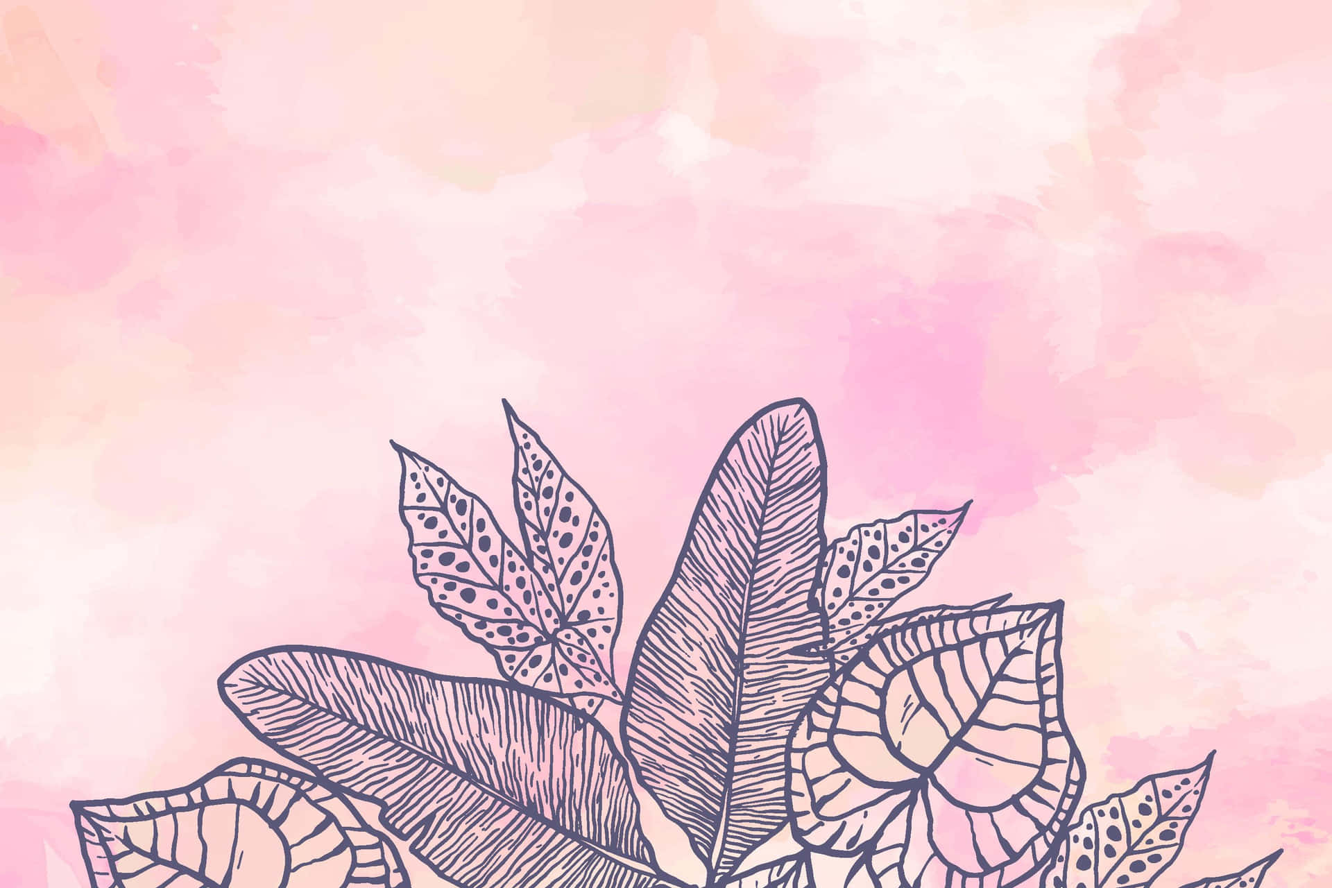 Pink Boho Leaf Illustration Wallpaper