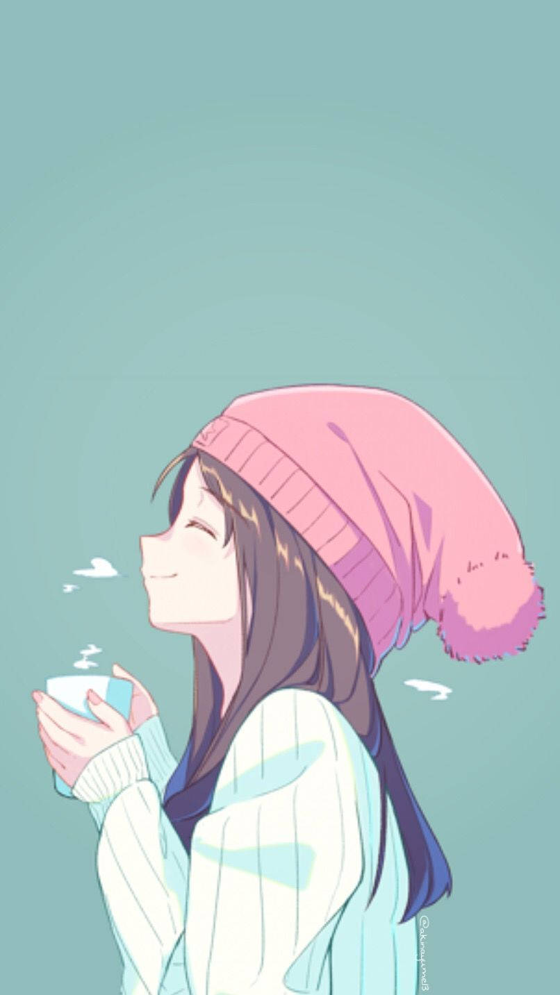 Pink Bonnet Cute Anime Girl Iphone Sfondo