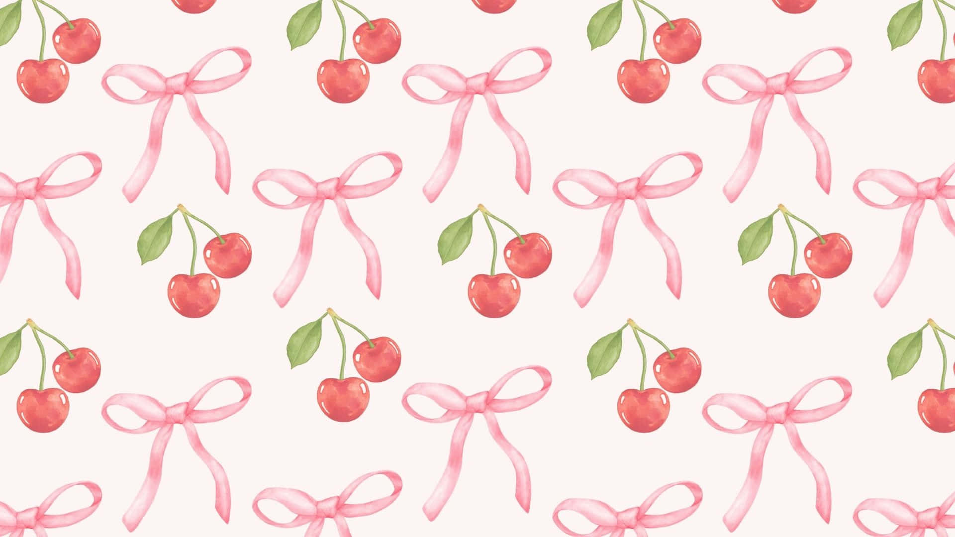 Pink Bow Cherry Pattern Wallpaper