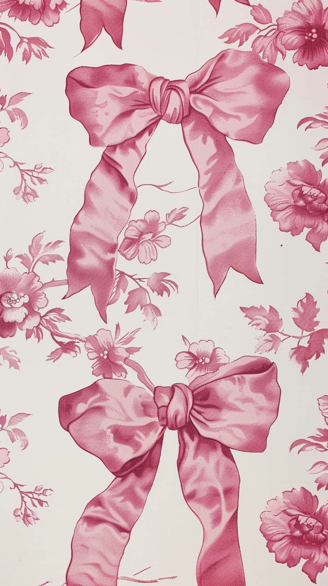 Pink Bow Floral Pattern Background Wallpaper
