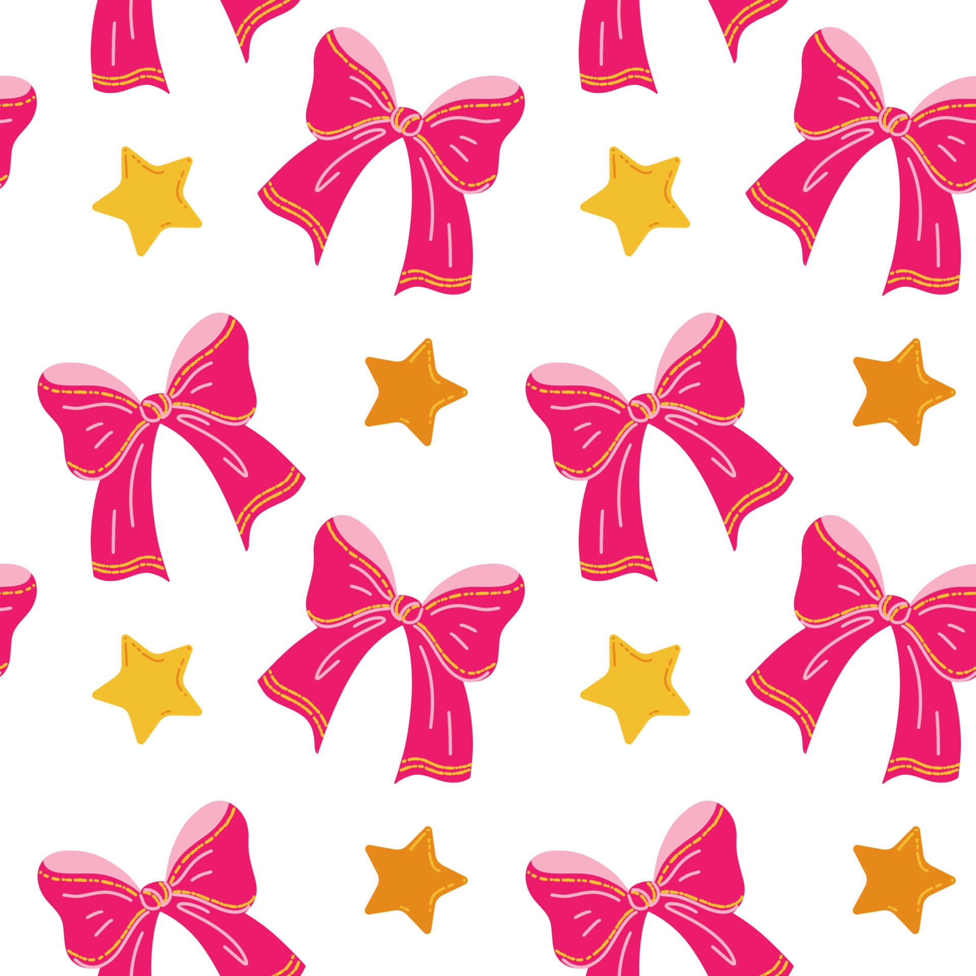 Pink Bowsand Yellow Stars Pattern Wallpaper