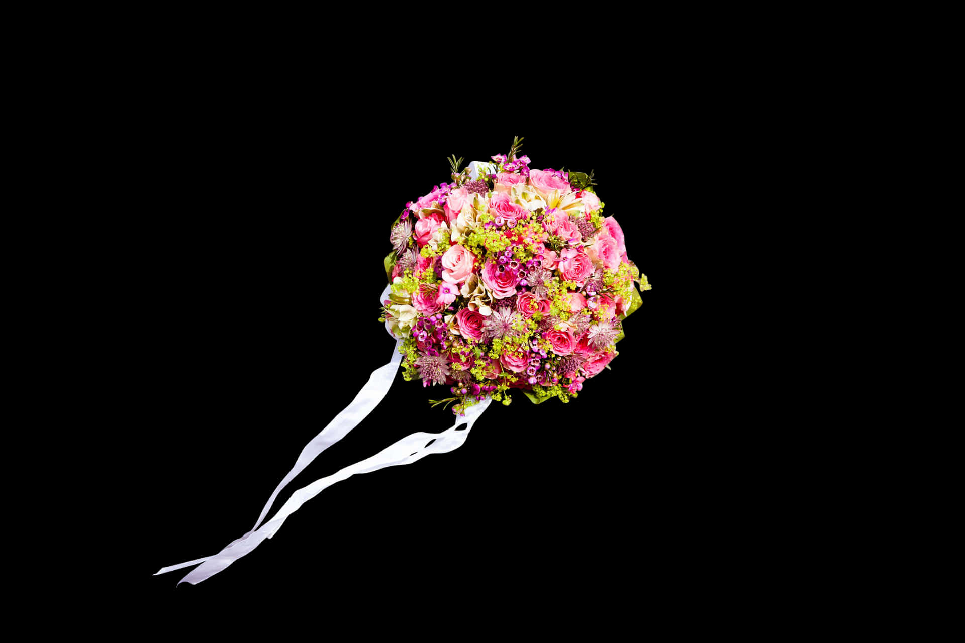 Pink Bridal Bouquet Black Background PNG