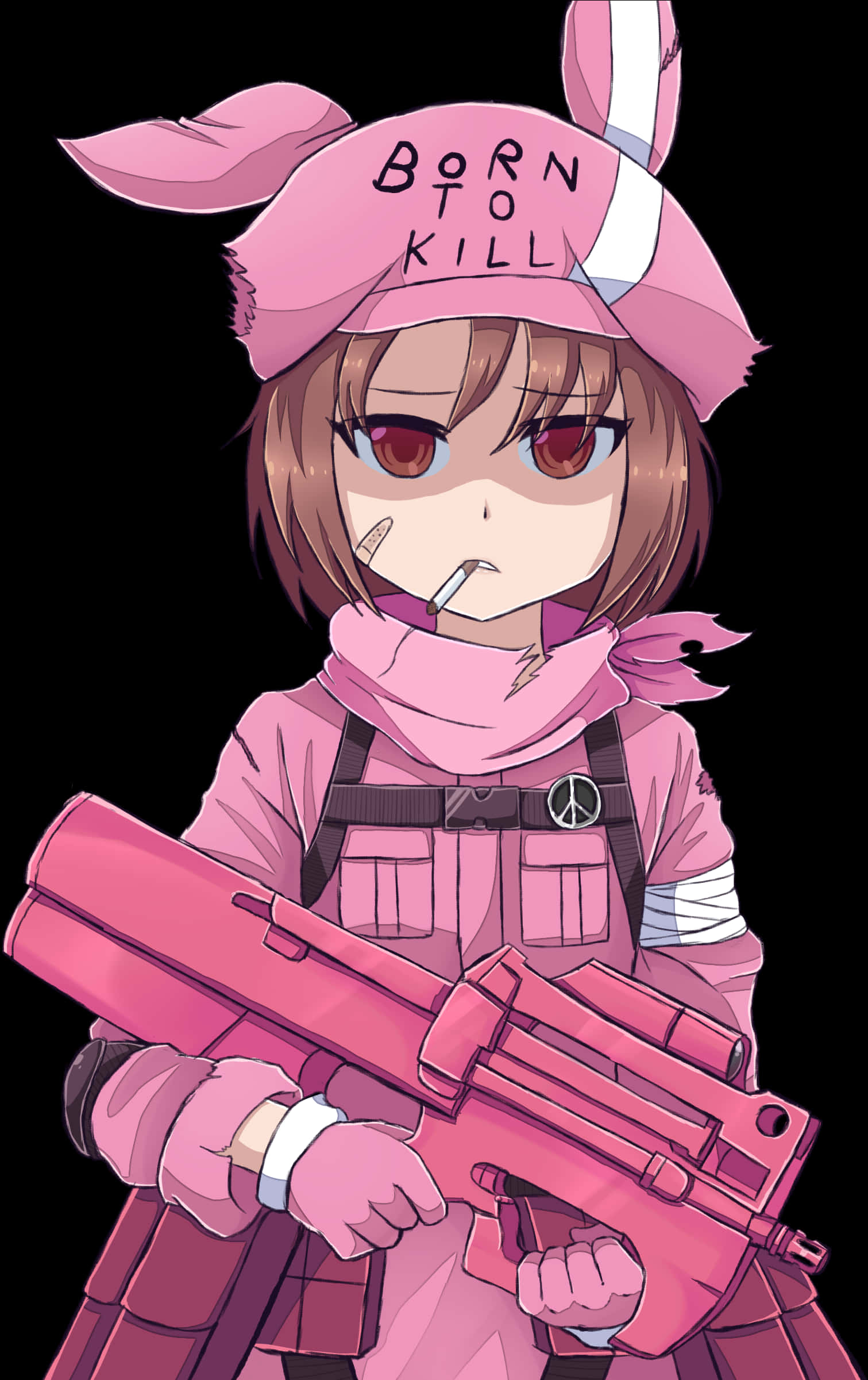 Pink Bunny Soldier Anime Art PNG