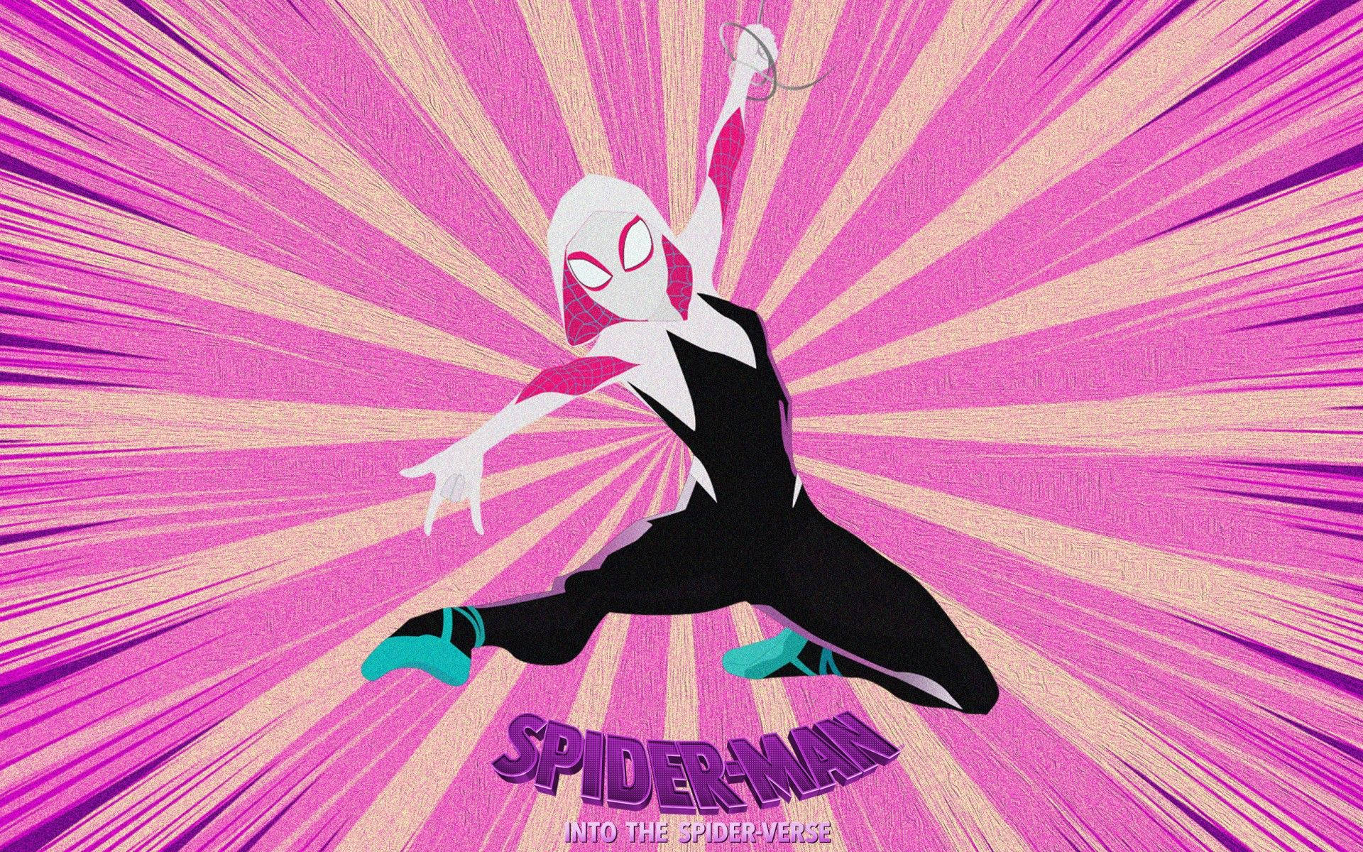 Spider Gwen Flying Through a Pink Burst of Energy Wallpaper
